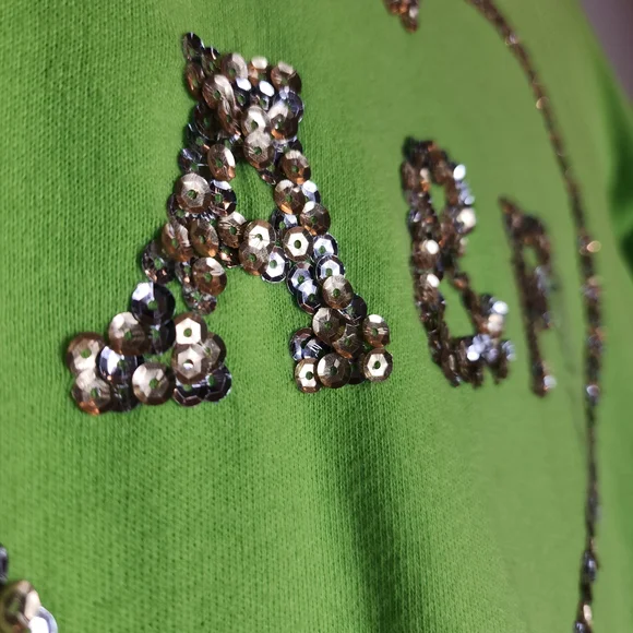 NWT Abercrombie Green Sweatshirt Heart Sequin Size Small - Picture 2 of 14